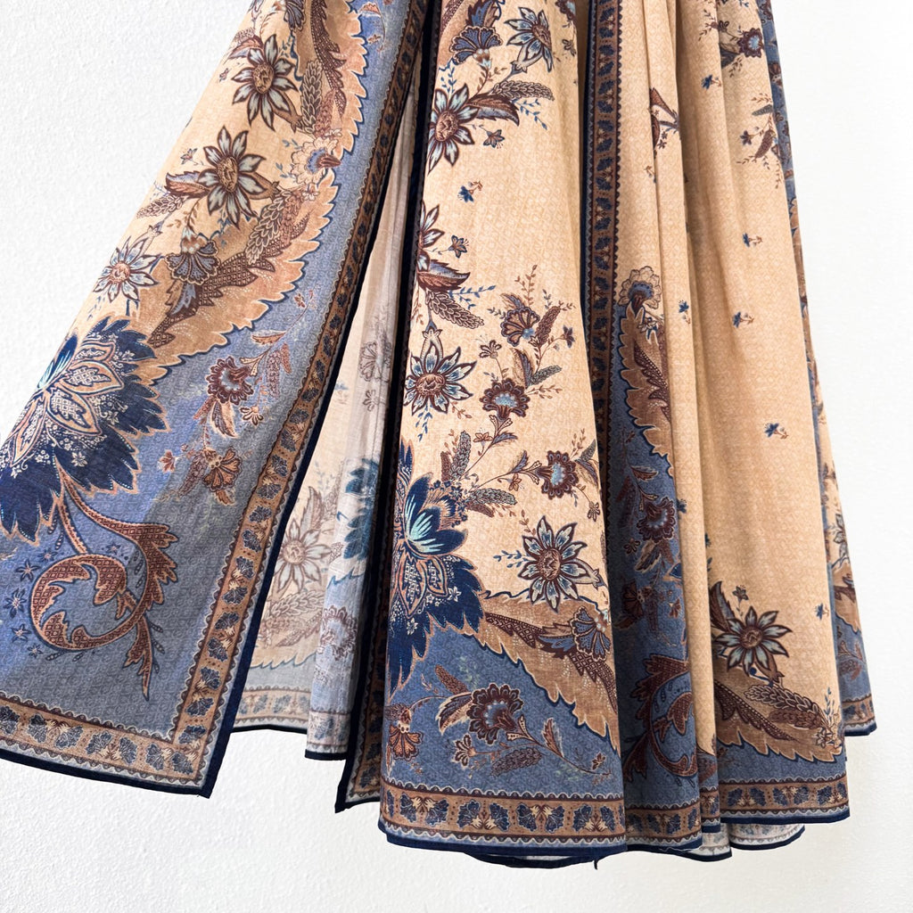 The Ascension Plunge Halter Maxi in Blue/Cream Indienne Floral