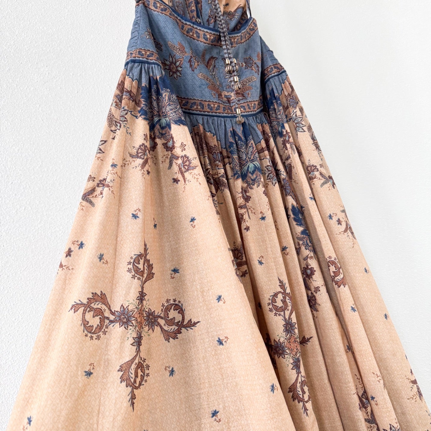 The Ascension Plunge Halter Maxi in Blue/Cream Indienne Floral