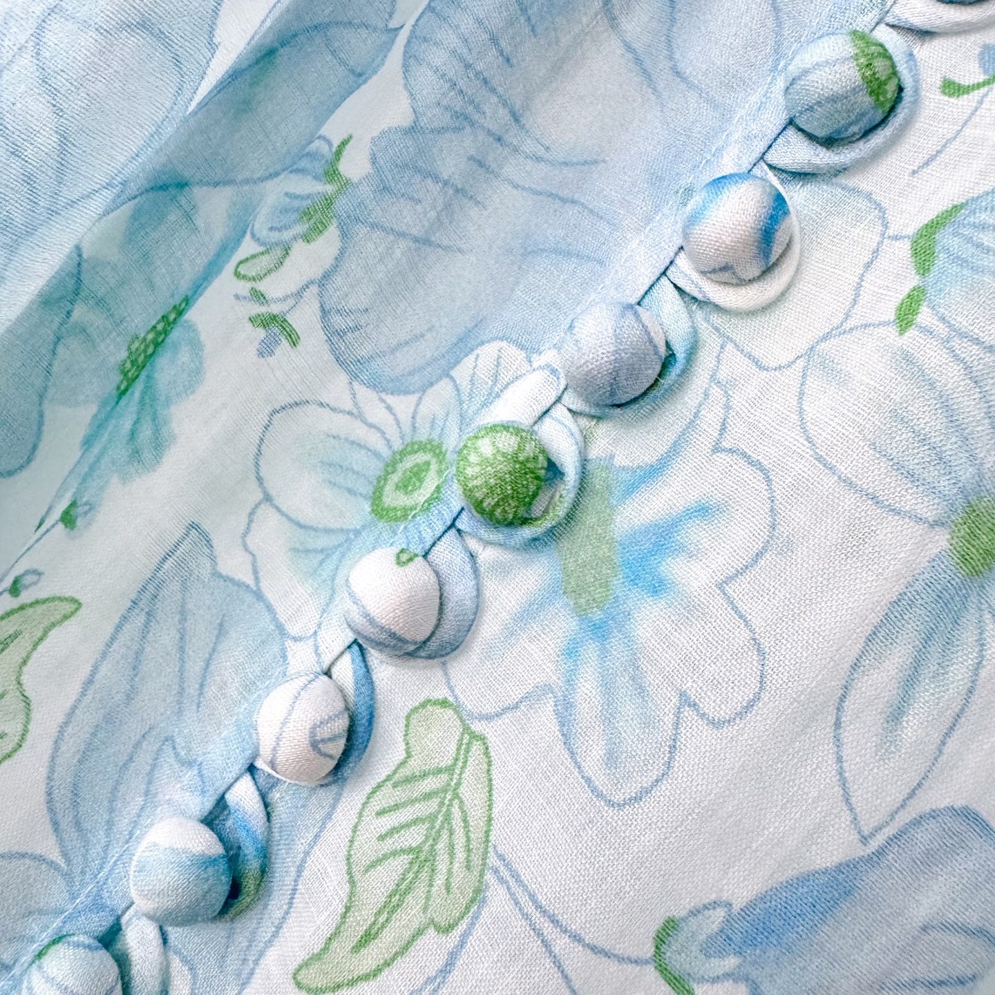 Light Blue Floral Stand Collar Lantern Sleeve Two-Piece Set