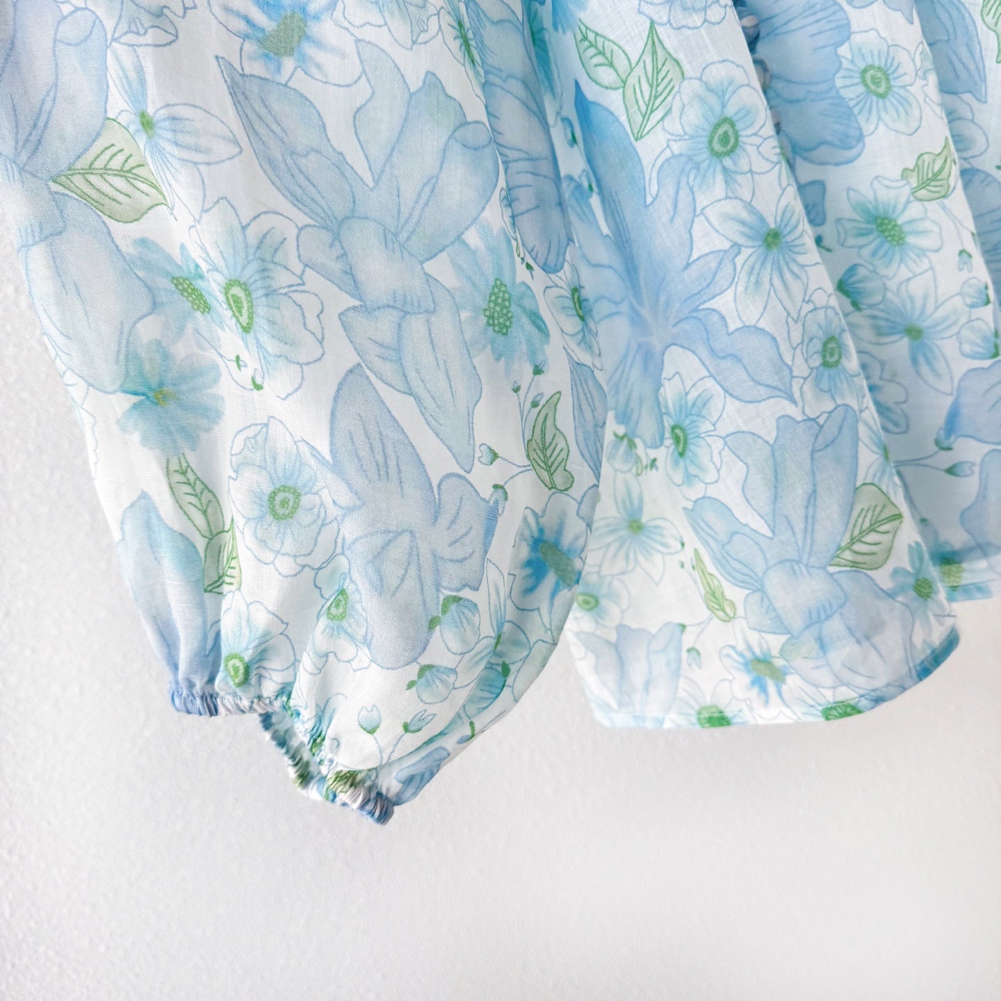 Light Blue Floral Stand Collar Lantern Sleeve Two-Piece Set