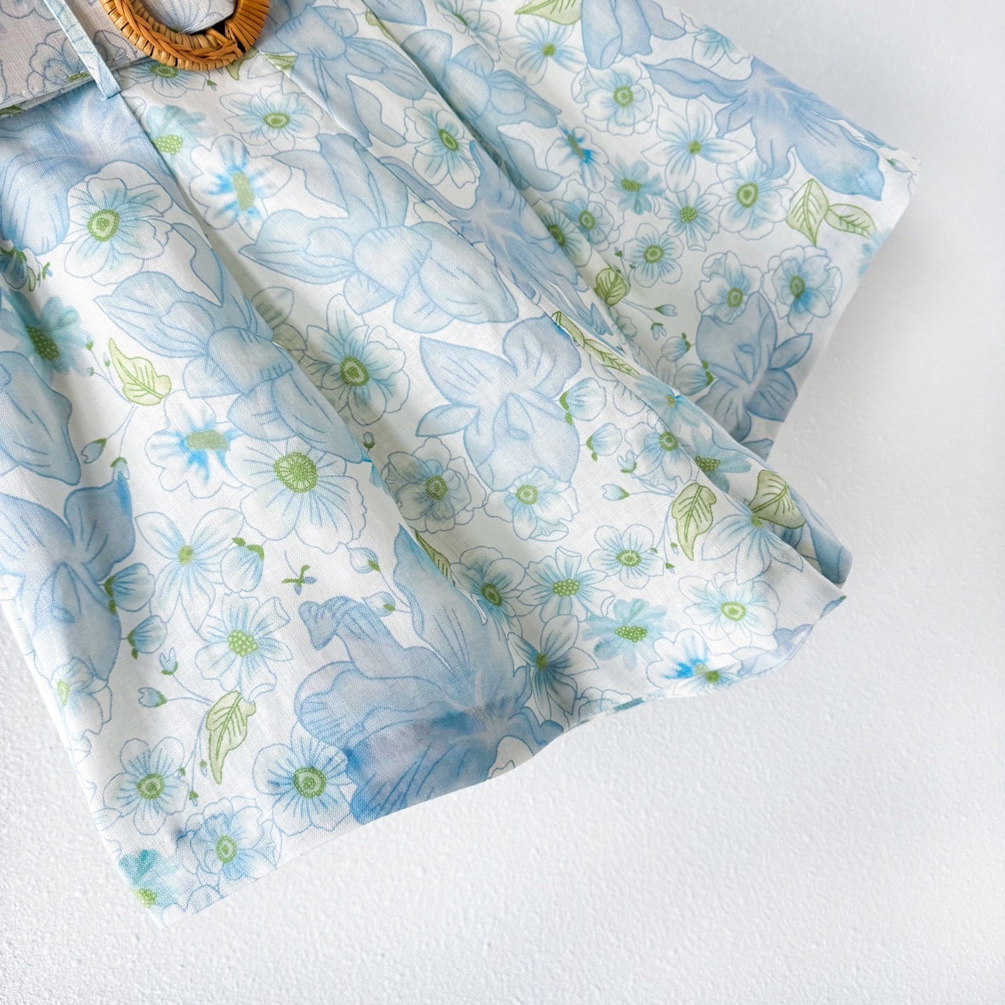 Light Blue Floral Stand Collar Lantern Sleeve Two-Piece Set