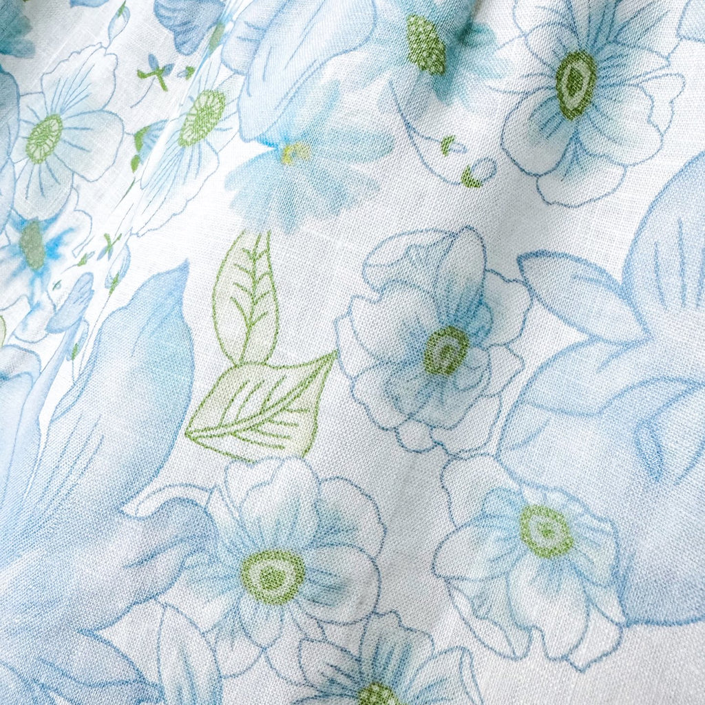 Light Blue Floral Stand Collar Lantern Sleeve Two-Piece Set