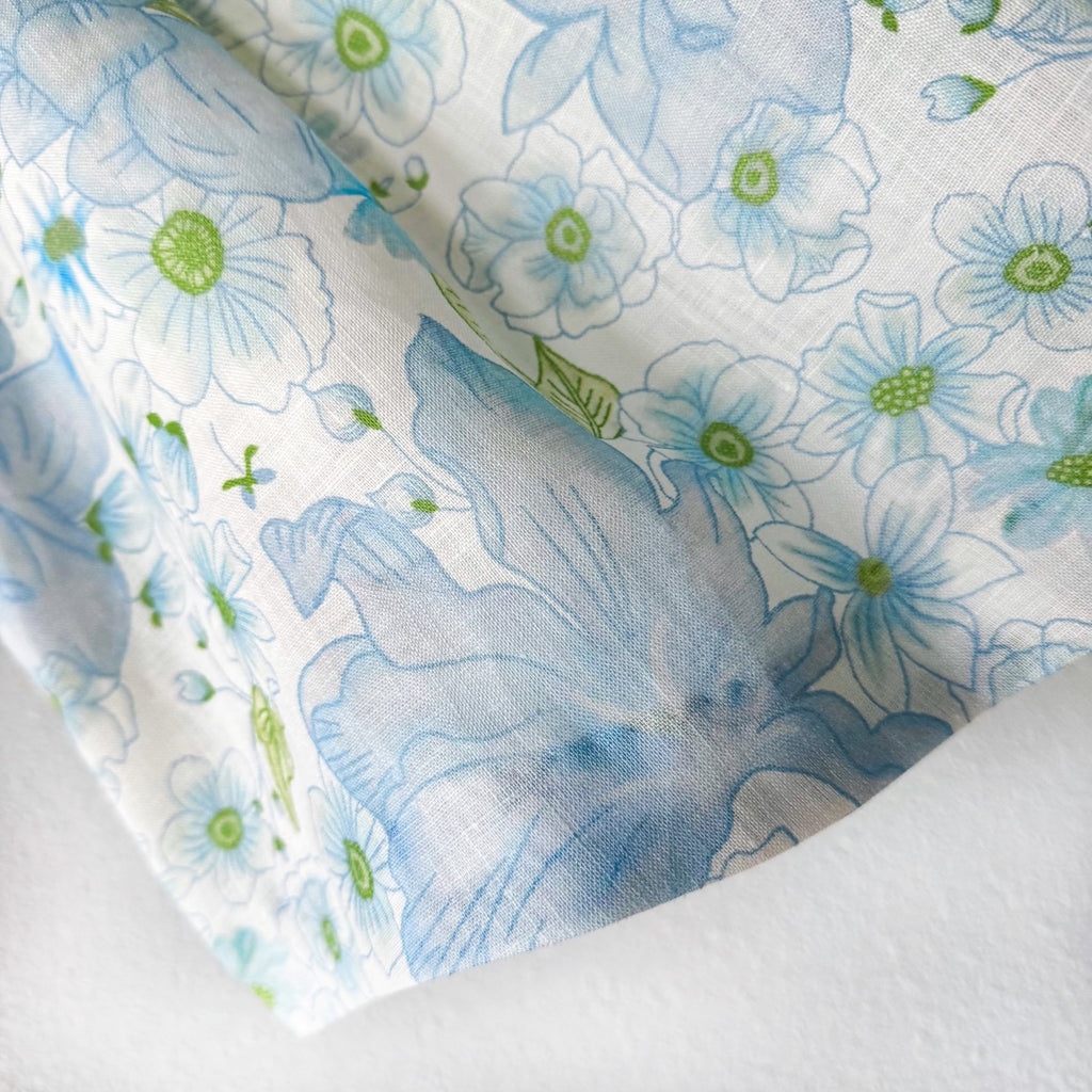 Light Blue Floral Stand Collar Lantern Sleeve Two-Piece Set