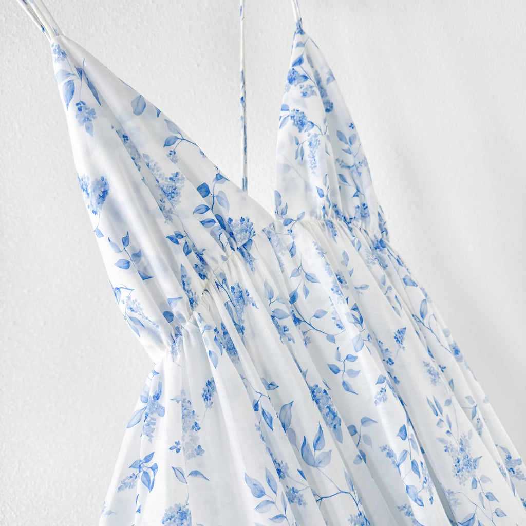 Light Blue White Tiny Floral Print V-Neck Camisole Mini Dress