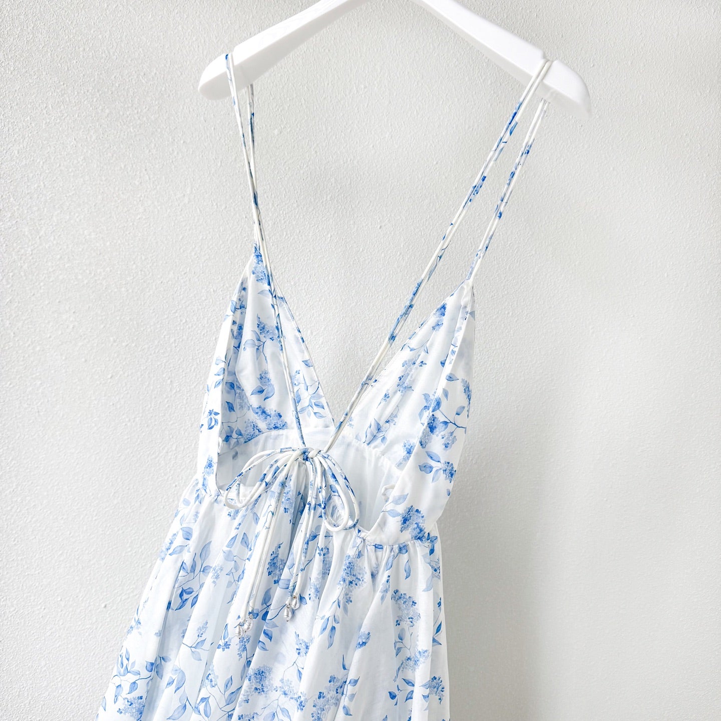 Light Blue White Tiny Floral Print V-Neck Camisole Mini Dress