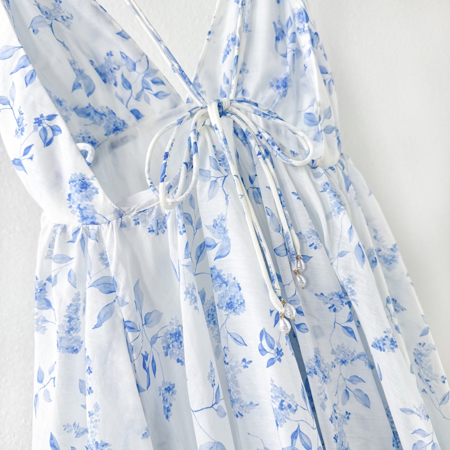 Light Blue White Tiny Floral Print V-Neck Camisole Mini Dress