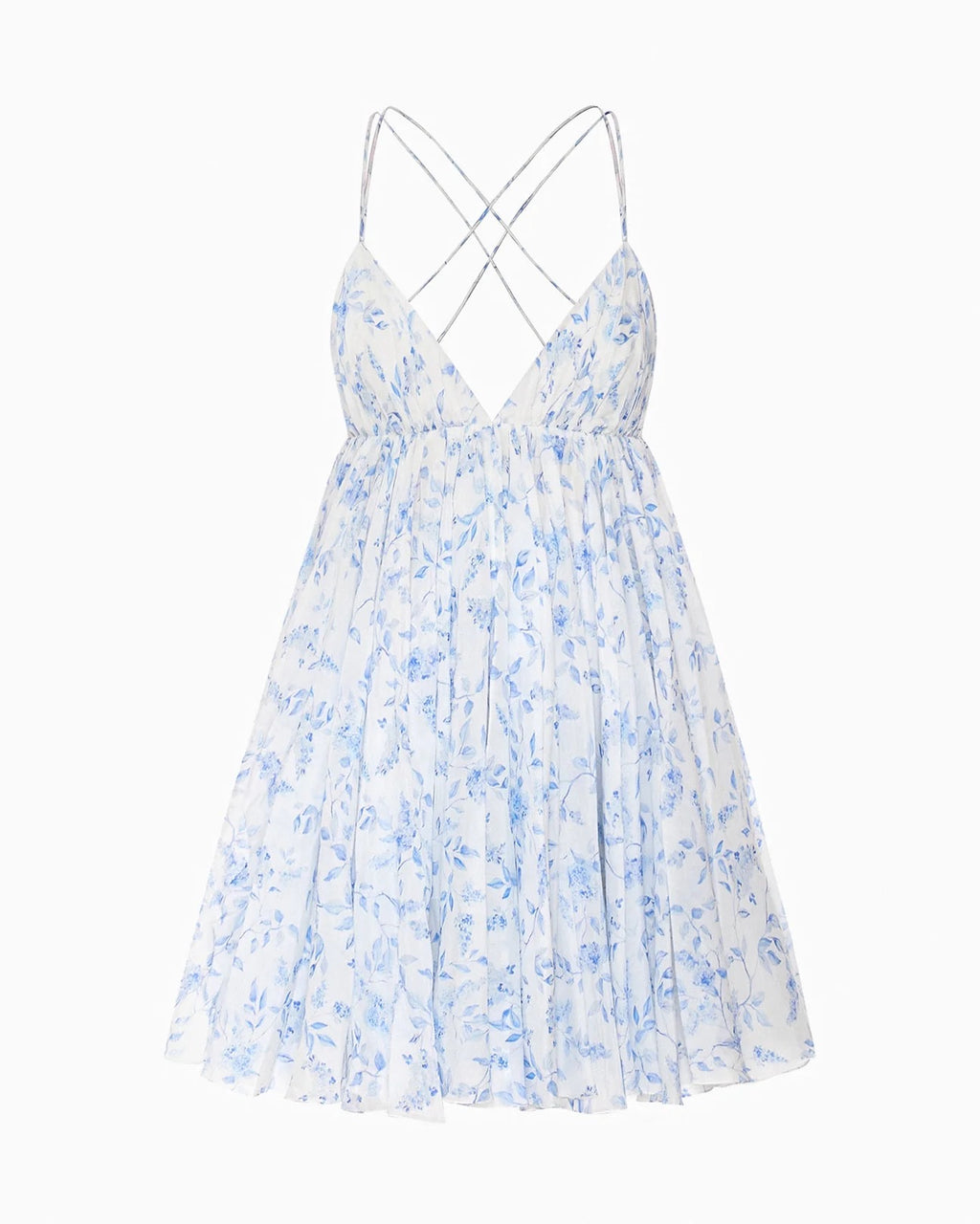 Light Blue White Tiny Floral Print V-Neck Camisole Mini Dress