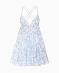 Light Blue White Tiny Floral Print V-Neck Camisole Mini Dress