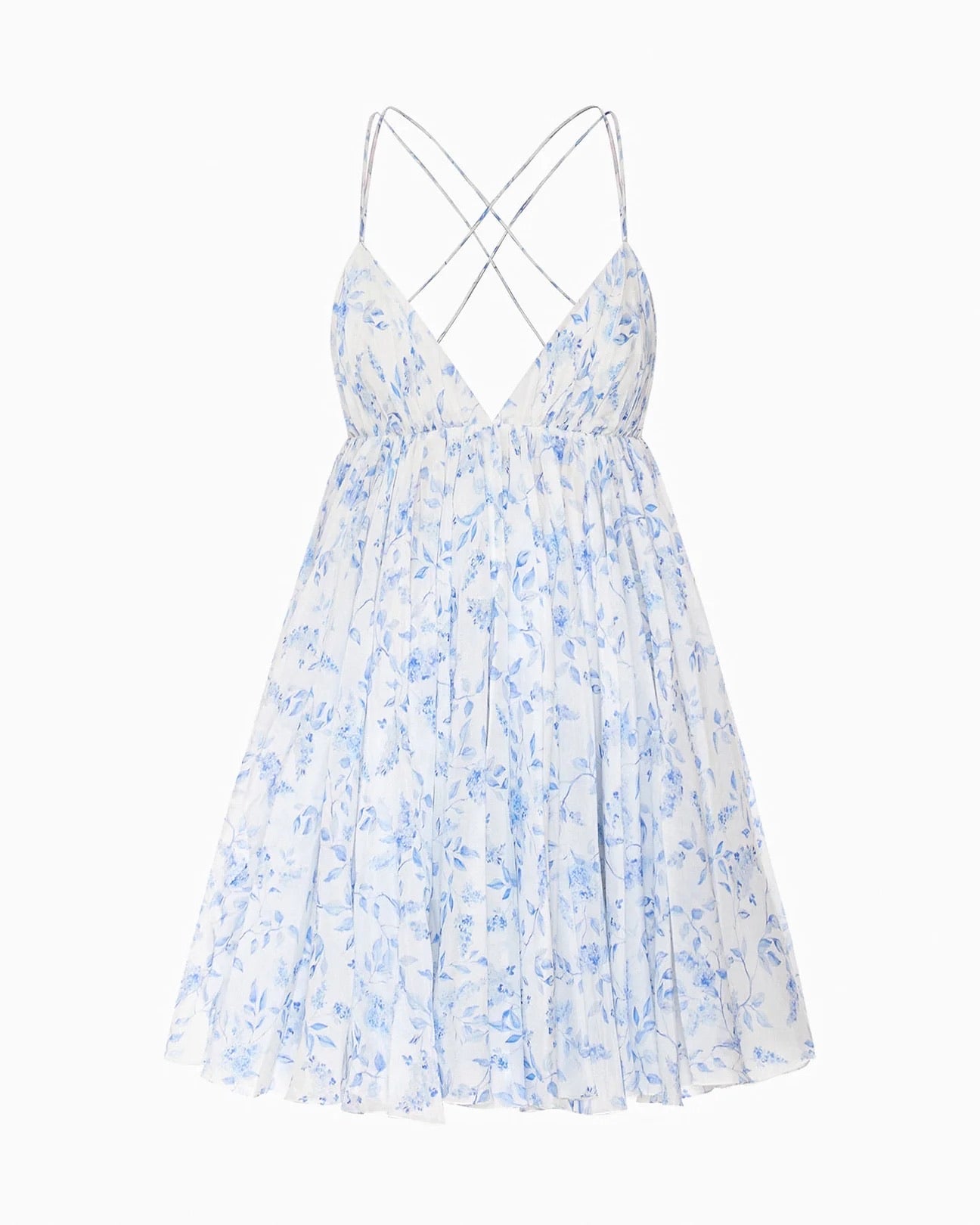 Light Blue White Tiny Floral Print V-Neck Camisole Mini Dress