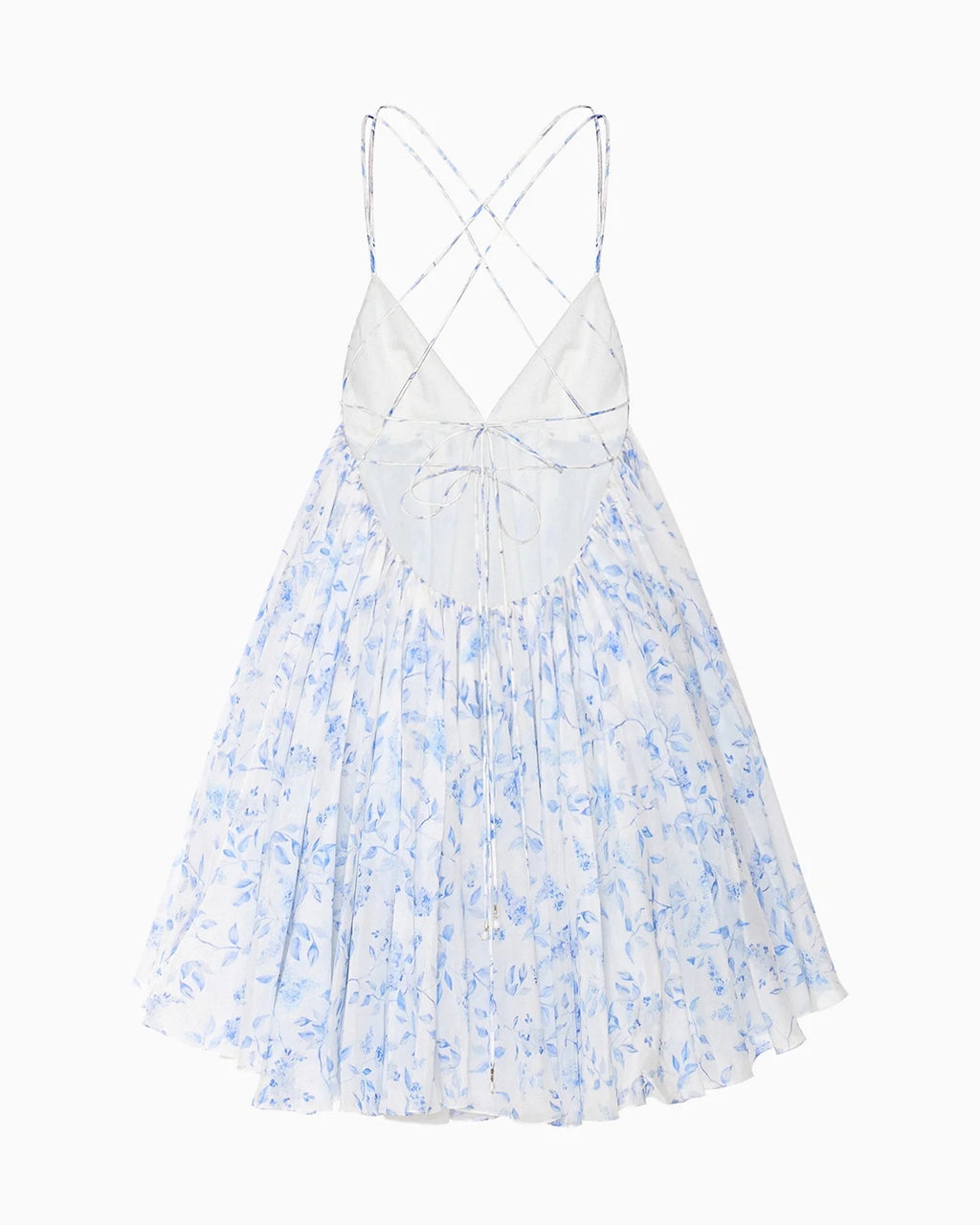 Light Blue White Tiny Floral Print V-Neck Camisole Mini Dress