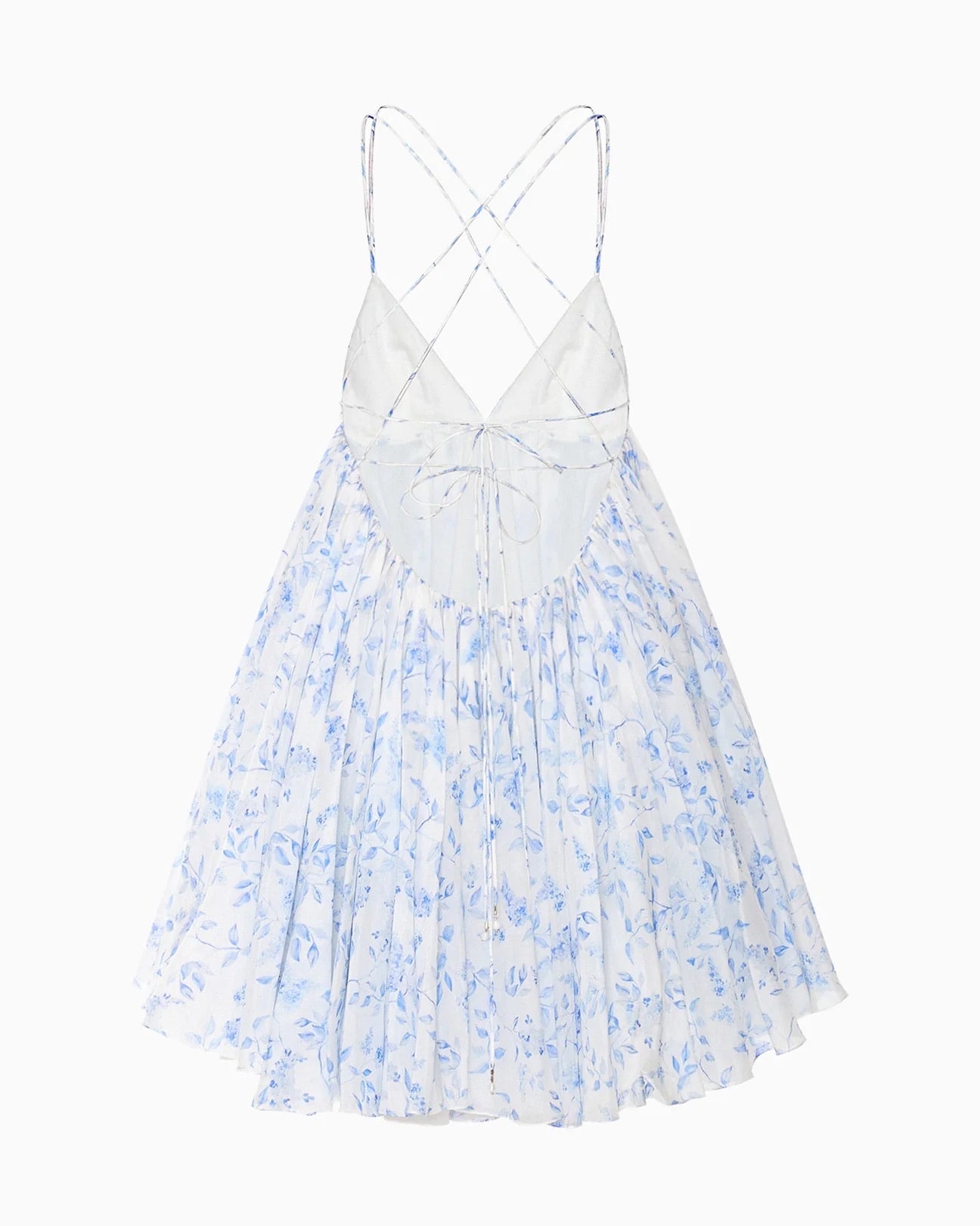 Light Blue White Tiny Floral Print V-Neck Camisole Mini Dress