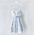 White Base Blue Small Floral Print Belted Camisole Mini Dress