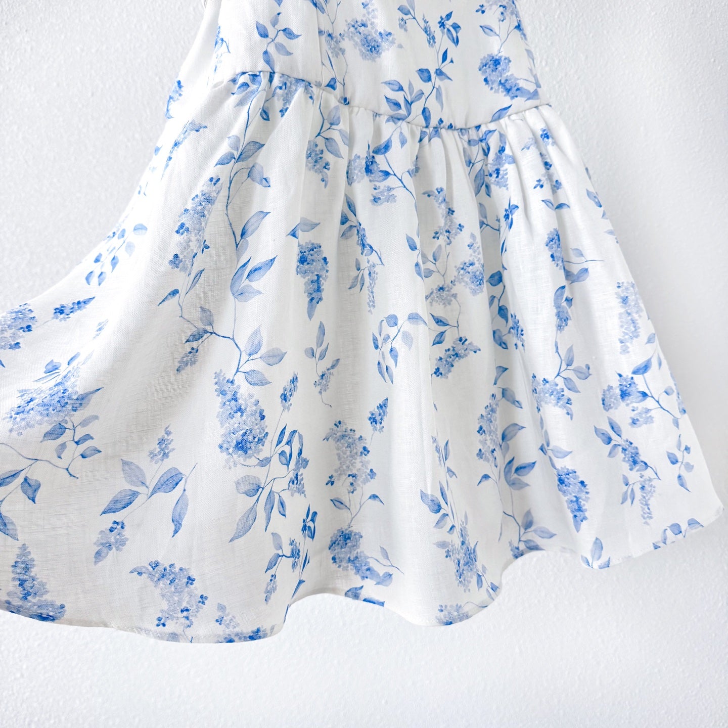 White Base Blue Small Floral Print Belted Camisole Mini Dress