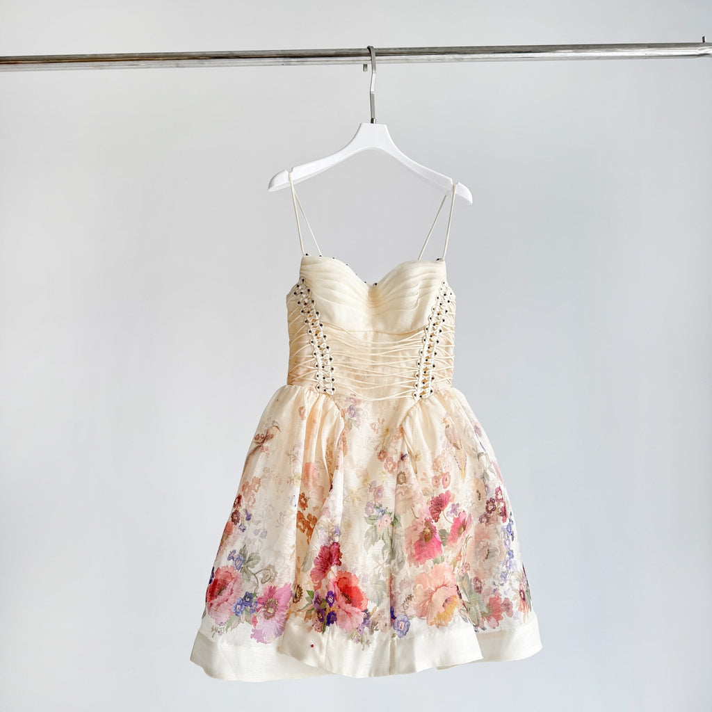 The Alchemy Beaded Mini Dress in Cream Multi Floral
