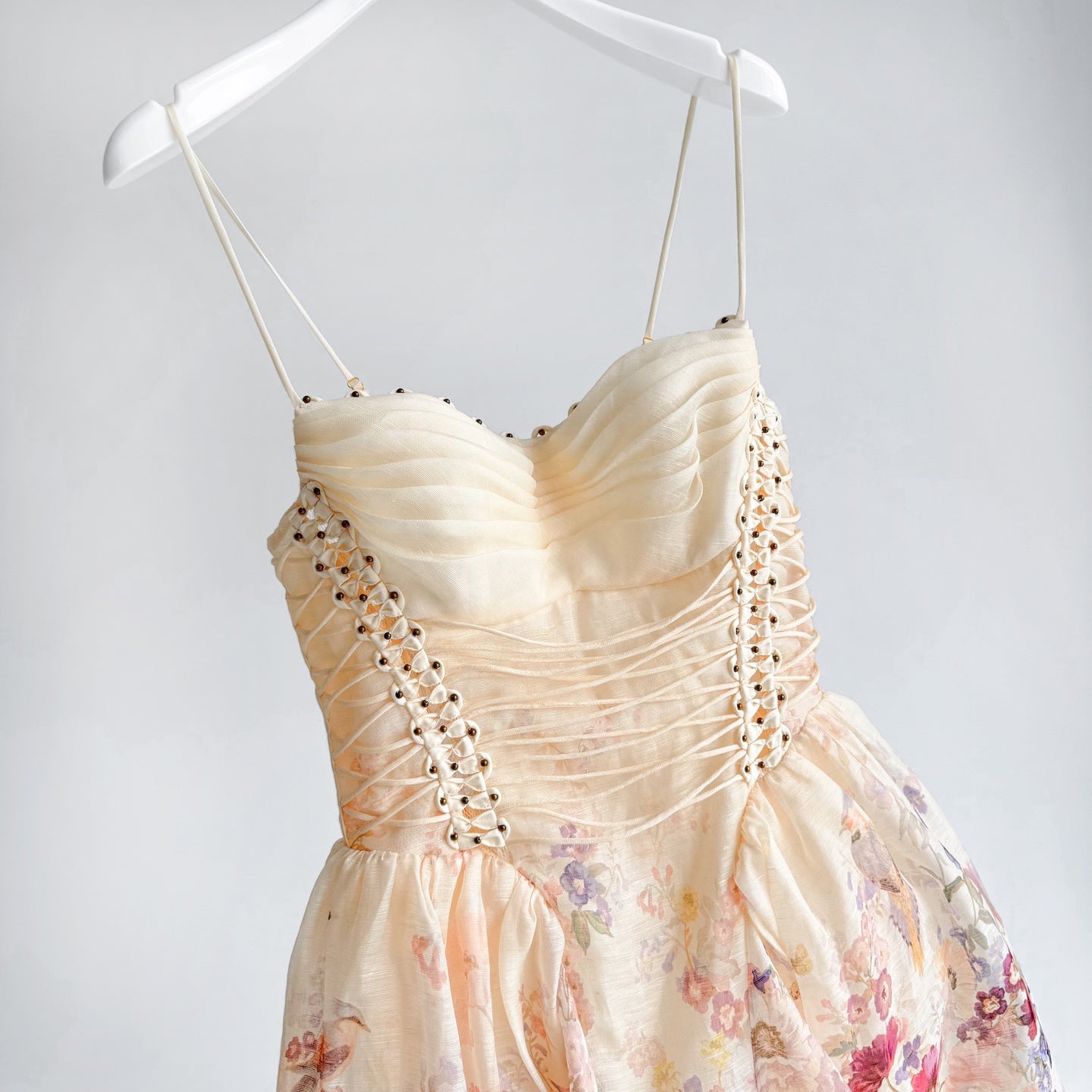 The Alchemy Beaded Mini Dress in Cream Multi Floral