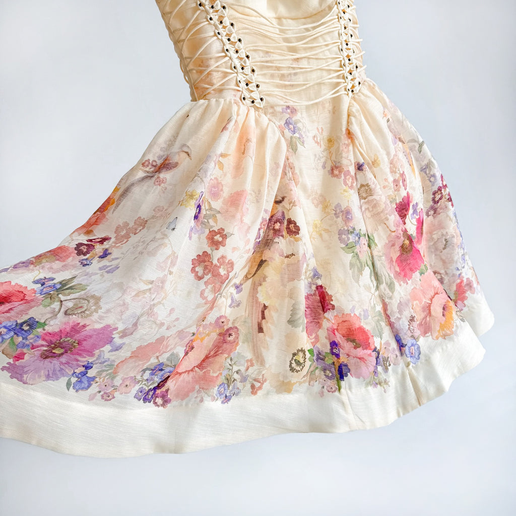 The Alchemy Beaded Mini Dress in Cream Multi Floral
