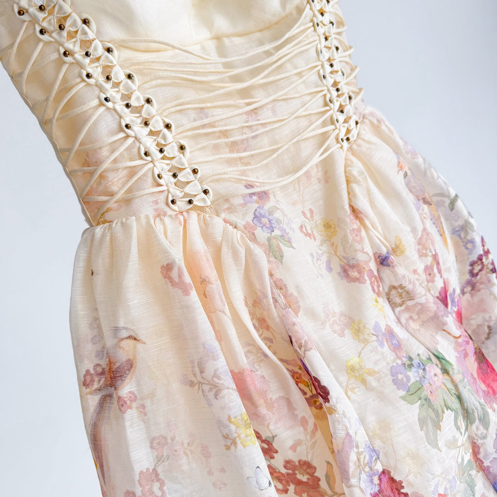 The Alchemy Beaded Mini Dress in Cream Multi Floral