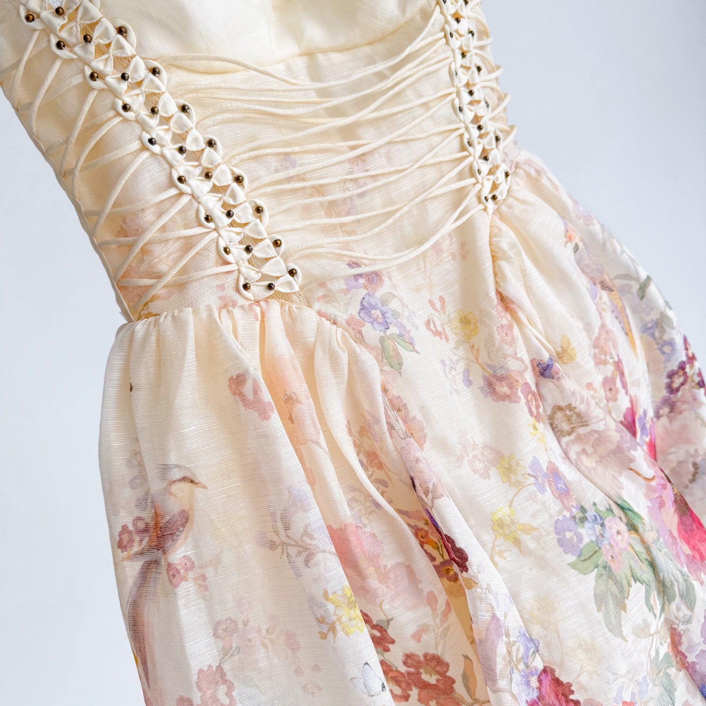The Alchemy Beaded Mini Dress in Cream Multi Floral
