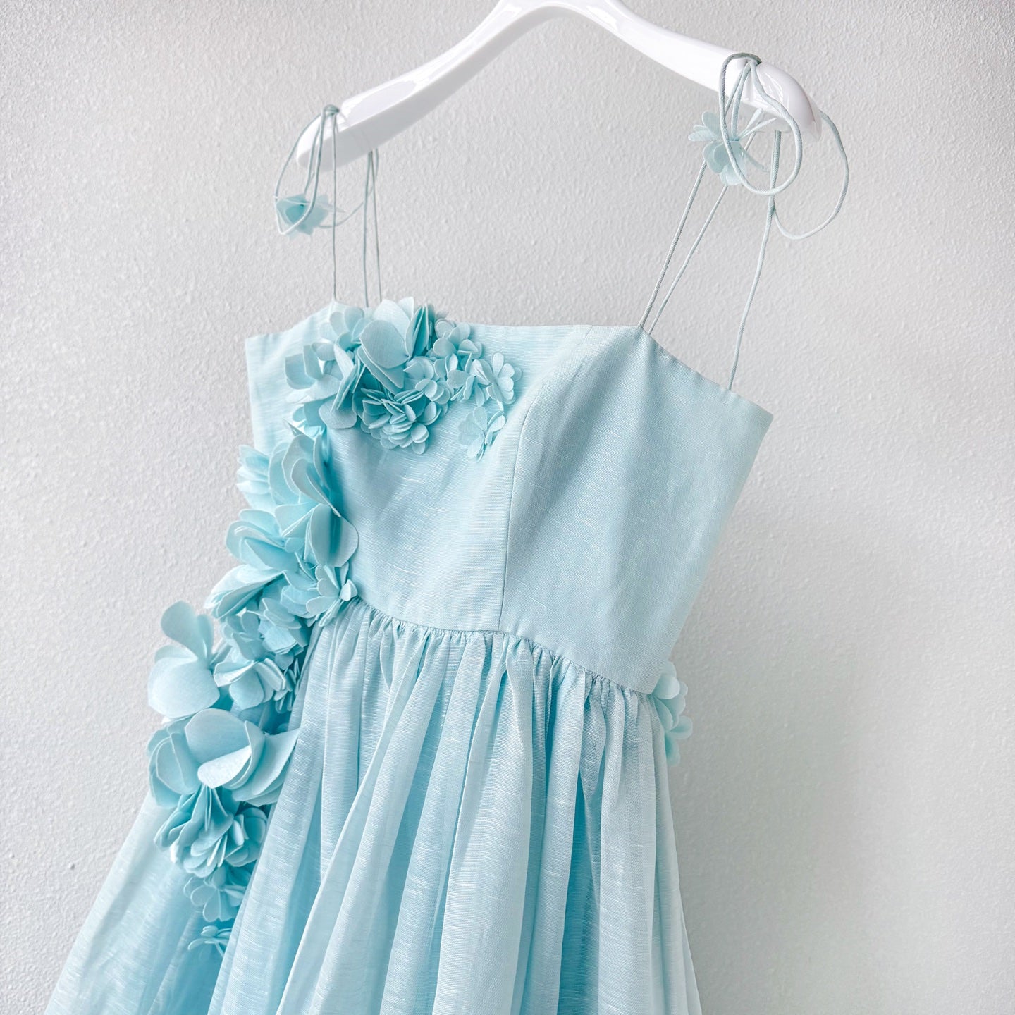 Light Blue Raised Floral Spaghetti Strap Full Swing Maxi Dress