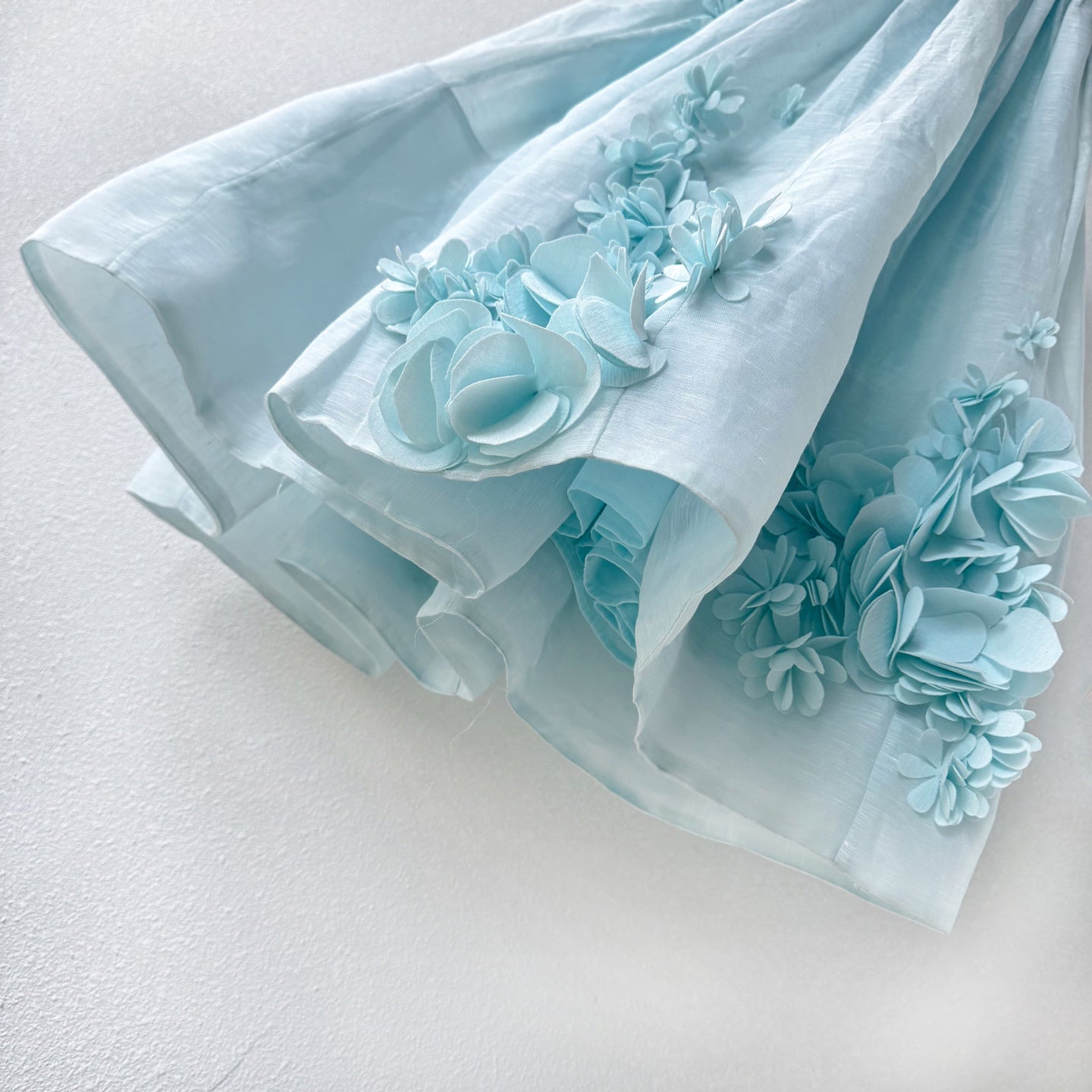 Light Blue Raised Floral Spaghetti Strap Full Swing Maxi Dress