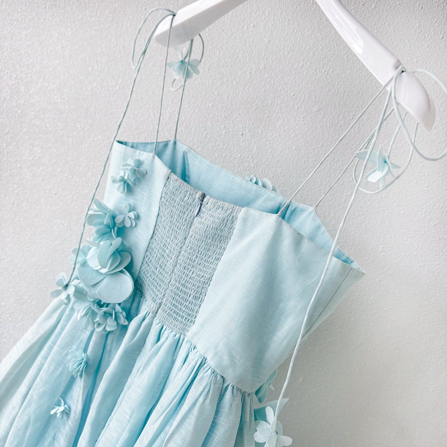 Light Blue Raised Floral Spaghetti Strap Full Swing Maxi Dress