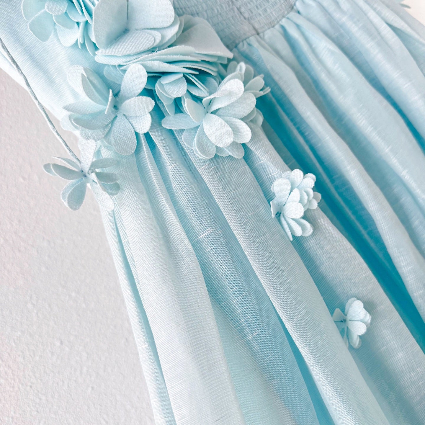 Light Blue Raised Floral Spaghetti Strap Full Swing Maxi Dress