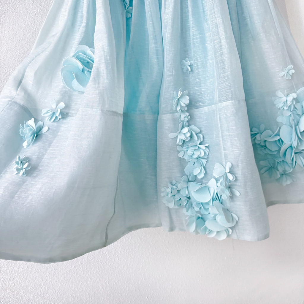 Light Blue Raised Floral Spaghetti Strap Full Swing Maxi Dress