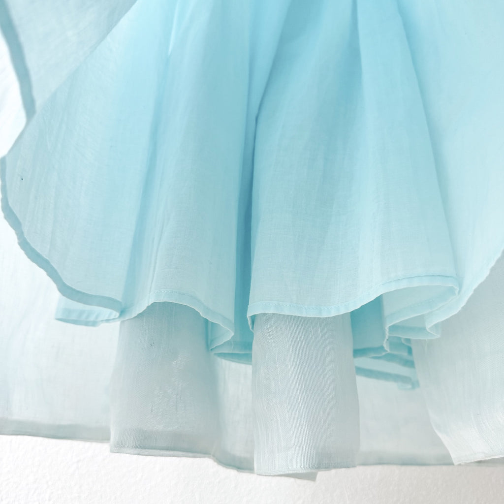 Light Blue Raised Floral Spaghetti Strap Full Swing Maxi Dress