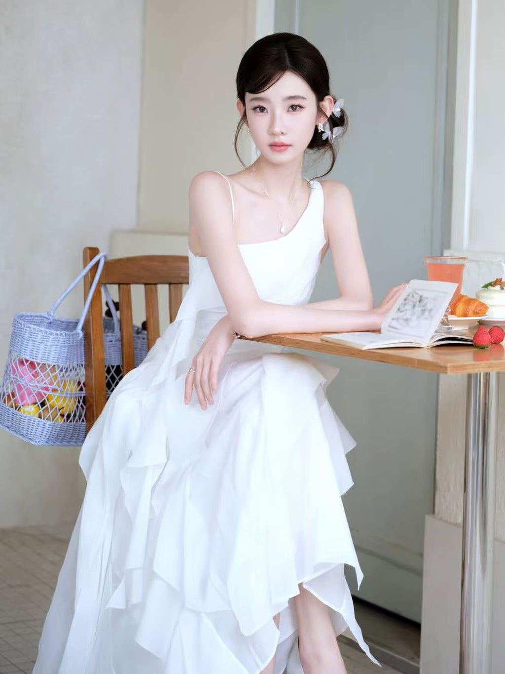Irregular ruffled chiffon long dress