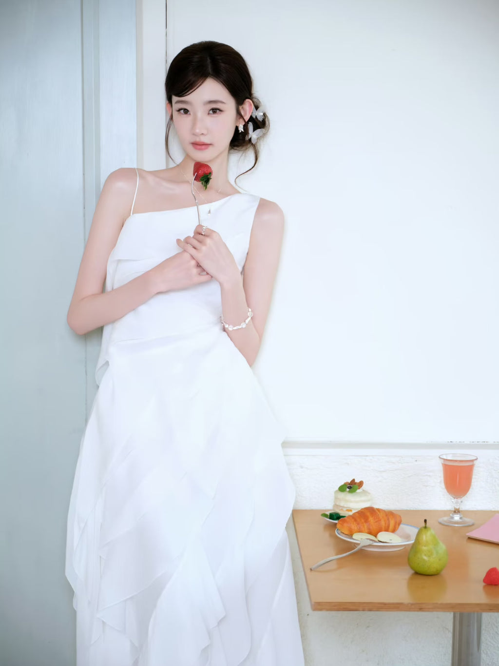 Irregular ruffled chiffon long dress