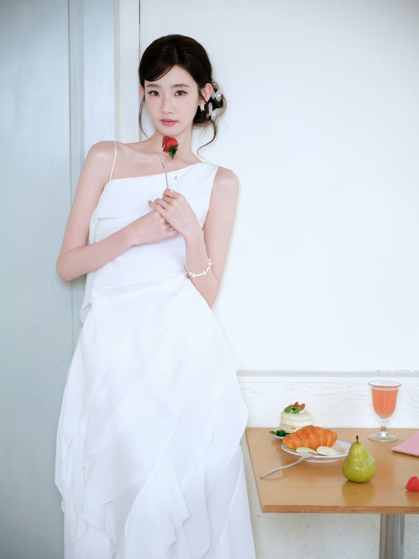 Irregular ruffled chiffon long dress